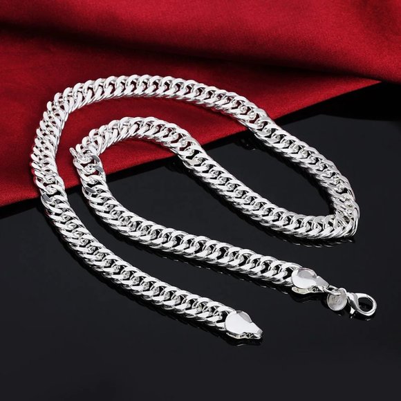 Beautiful Cuban Link 20 Inch Stamped .925 Solid Sterling Silver Chain 10mm Wide - Picture 3 of 7